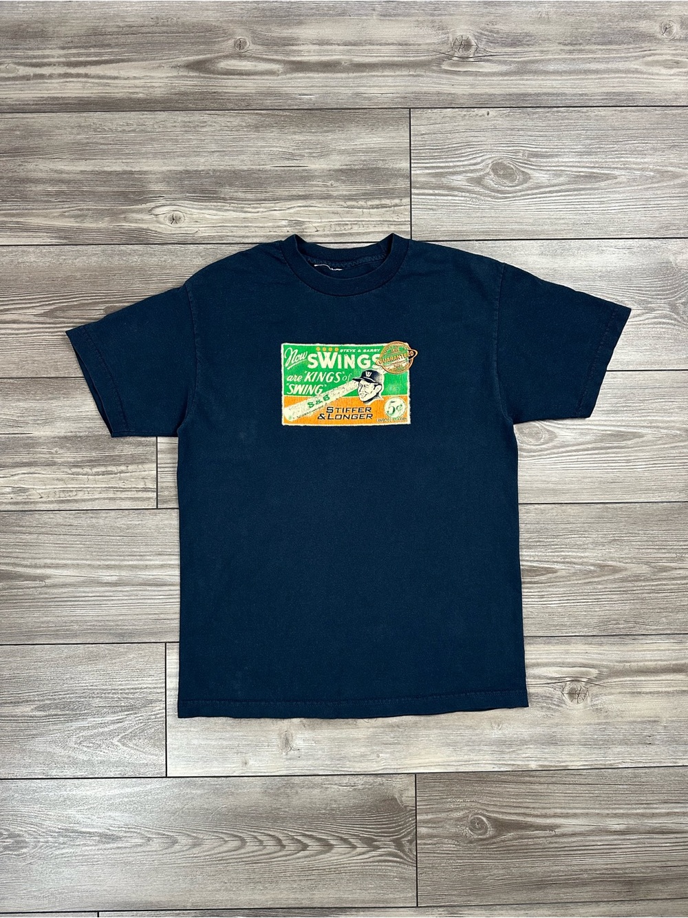 Vintage Y2K Steve & Barry’s Swings Baseball T Shirt Navy